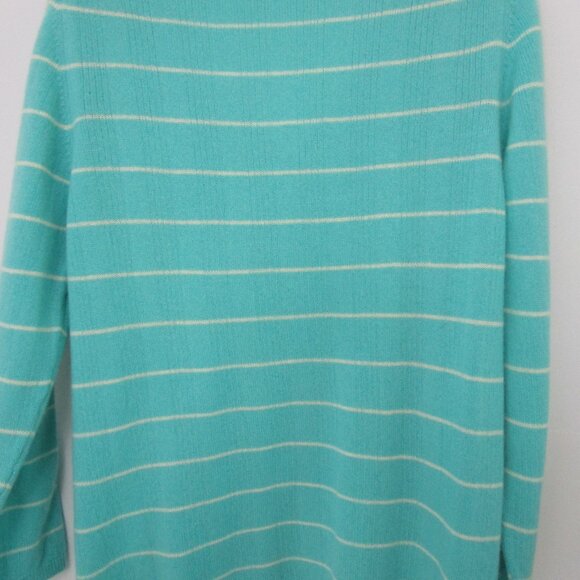 CASHMERE Aqua Blue Stripe Pullover Sweater Cuddly v Neck - Picture 8 of 10